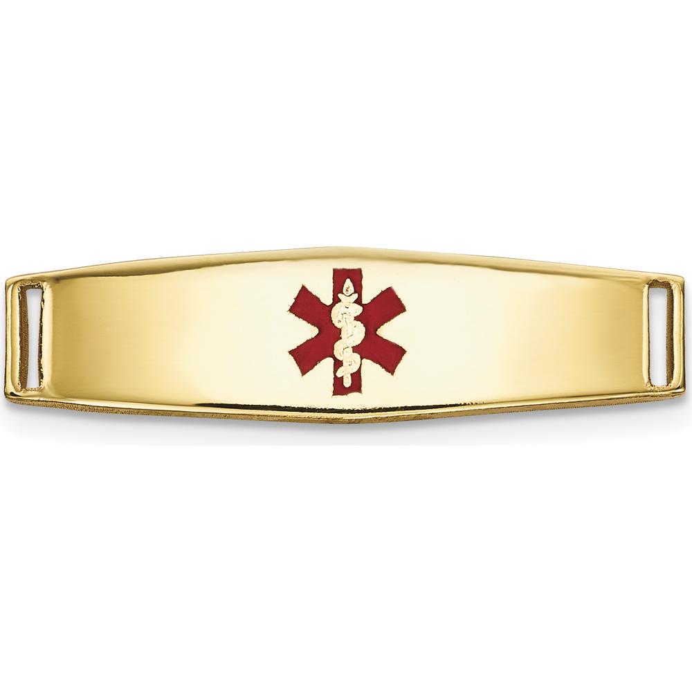 14K Yellow Gold Polished Medical ID Plate with Red Epoxy Medical Symbol - Engravable Bracelet by Oro Pregiato