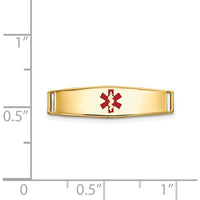 14K Yellow Gold Polished Medical ID Plate with Red Epoxy Medical Symbol - Engravable Bracelet by Oro Pregiato