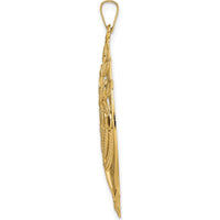 14K Yellow Gold Polished Menorah and Tree of Life Pendant with Textured Hollow Design - 40mm Length by Oro Pregiato