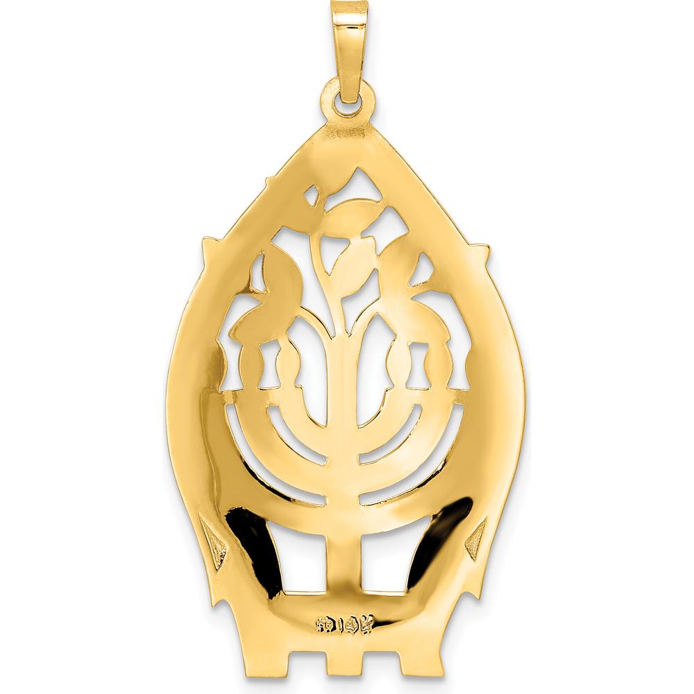 14K Yellow Gold Polished Menorah and Tree of Life Pendant with Textured Hollow Design - 40mm Length by Oro Pregiato