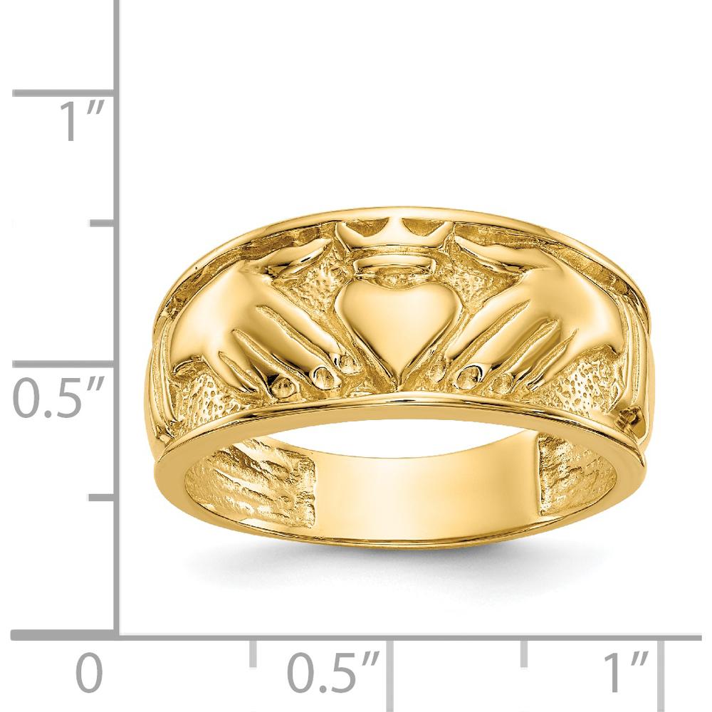 14K Yellow Gold Polished Men's Claddagh Band with Textured Finish - 24mm Width by Oro Pregiato
