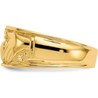 14K Yellow Gold Polished Men's Claddagh Band with Textured Finish - 24mm Width by Oro Pregiato