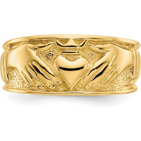 14K Yellow Gold Polished Men's Claddagh Band with Textured Finish - 24mm Width by Oro Pregiato