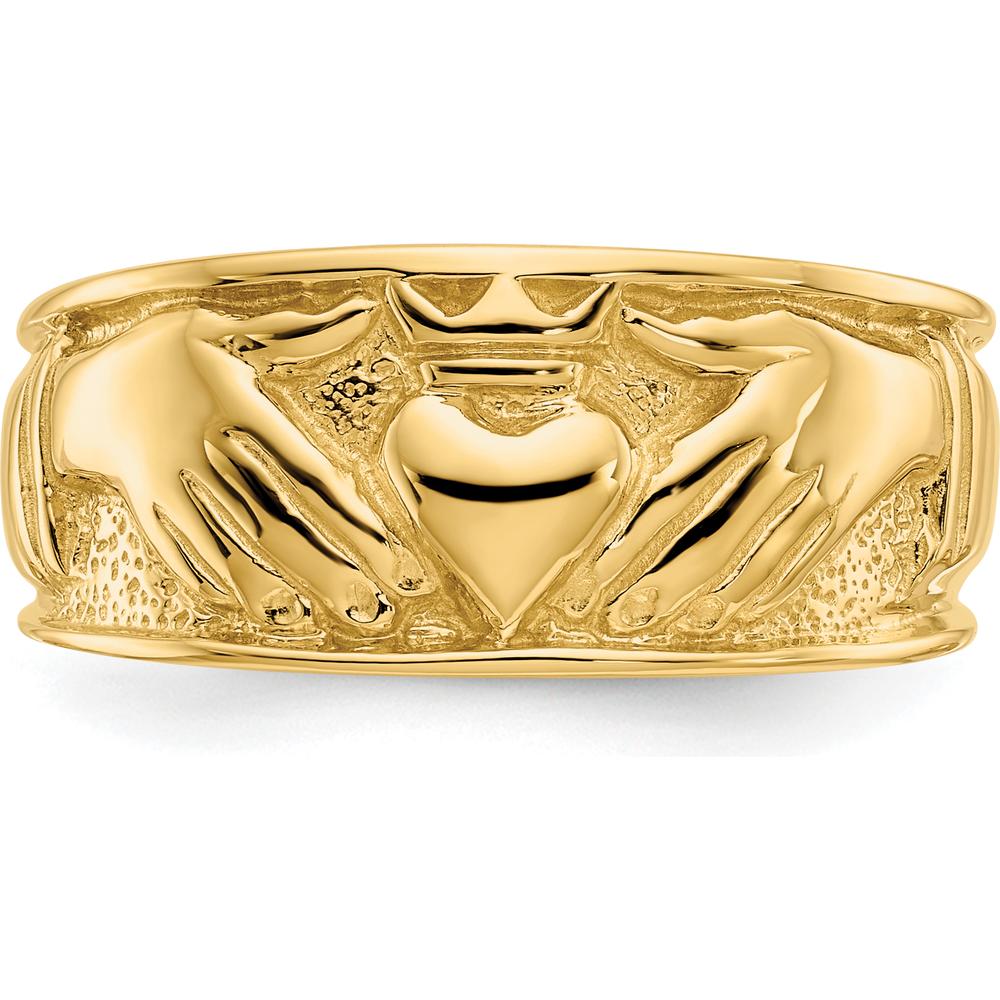 14K Yellow Gold Polished Men's Claddagh Band with Textured Finish - 24mm Width by Oro Pregiato