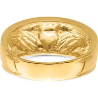 14K Yellow Gold Polished Men's Claddagh Band with Textured Finish - 24mm Width by Oro Pregiato