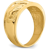 14K Yellow Gold Polished Men's Claddagh Band with Textured Finish - 24mm Width by Oro Pregiato