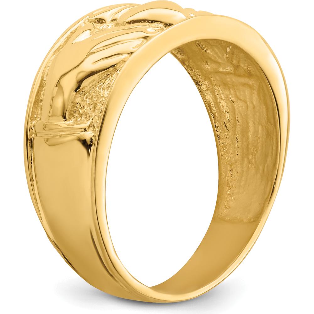 14K Yellow Gold Polished Men's Claddagh Band with Textured Finish - 24mm Width by Oro Pregiato
