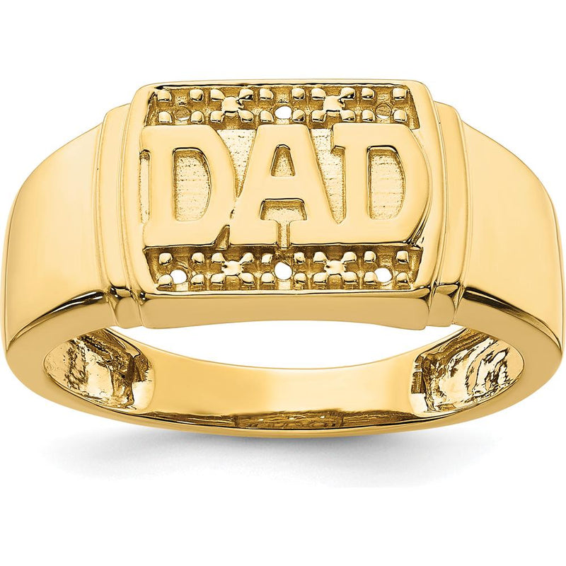 14K Yellow Gold Polished Men's DAD Ring with Side Stone Mountings - Customizable Design by 0