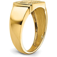 14K Yellow Gold Polished Men's DAD Ring with Side Stone Mountings - Customizable Design by 0