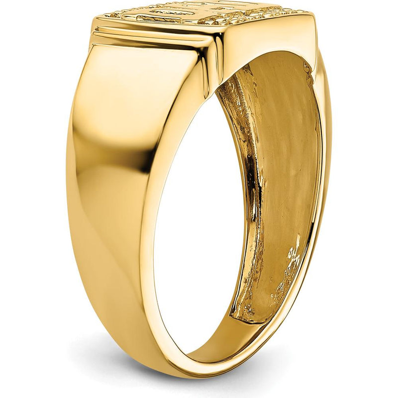 14K Yellow Gold Polished Men's DAD Ring with Side Stone Mountings - Customizable Design by 0