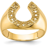 14K Yellow Gold Polished Men's Horseshoe Ring - Customizable Design with Tapered Band by Oro Pregiato