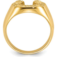 14K Yellow Gold Polished Men's Horseshoe Ring - Customizable Design with Tapered Band by Oro Pregiato