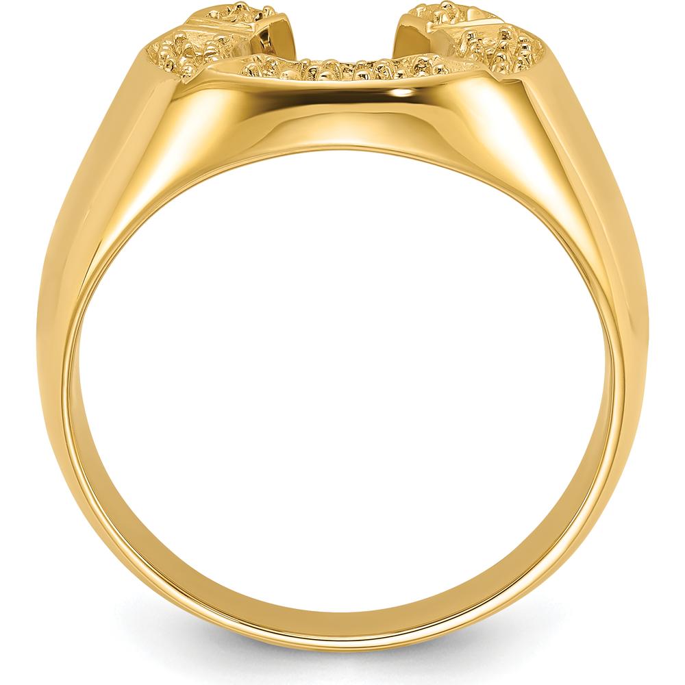 14K Yellow Gold Polished Men's Horseshoe Ring - Customizable Design with Tapered Band by Oro Pregiato