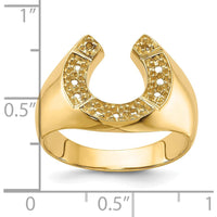14K Yellow Gold Polished Men's Horseshoe Ring - Customizable Design with Tapered Band by Oro Pregiato
