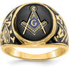 14K Yellow Gold Polished Men's Masonic Ring with Oval Onyx and Black Enamel Accent by IBGoodman