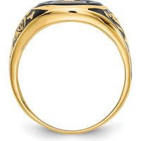14K Yellow Gold Polished Men's Masonic Ring with Oval Onyx and Black Enamel Accent by IBGoodman