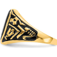 14K Yellow Gold Polished Men's Masonic Ring with Oval Onyx and Black Enamel Accent by IBGoodman