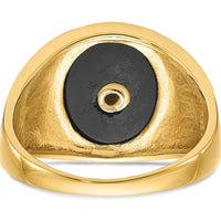 14K Yellow Gold Polished Men's Masonic Ring with Oval Onyx and Black Enamel Accent by IBGoodman