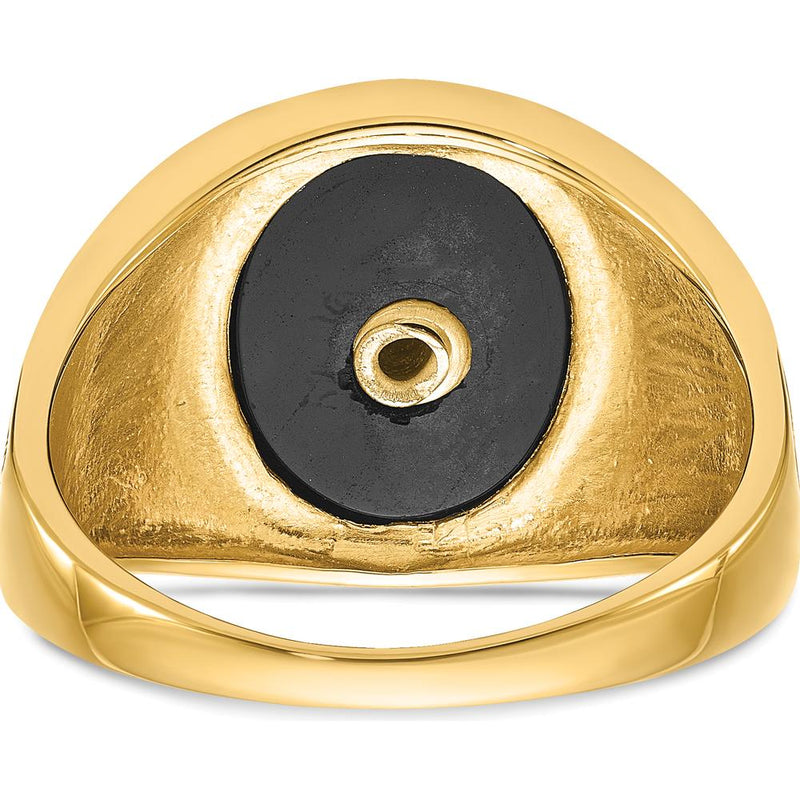 14K Yellow Gold Polished Men's Masonic Ring with Oval Onyx and Black Enamel Accent by IBGoodman