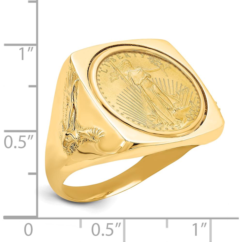 14K Yellow Gold Polished Men's Ring with 1/10 oz. American Eagle Coin Bezel by Numis Coin Jewelry