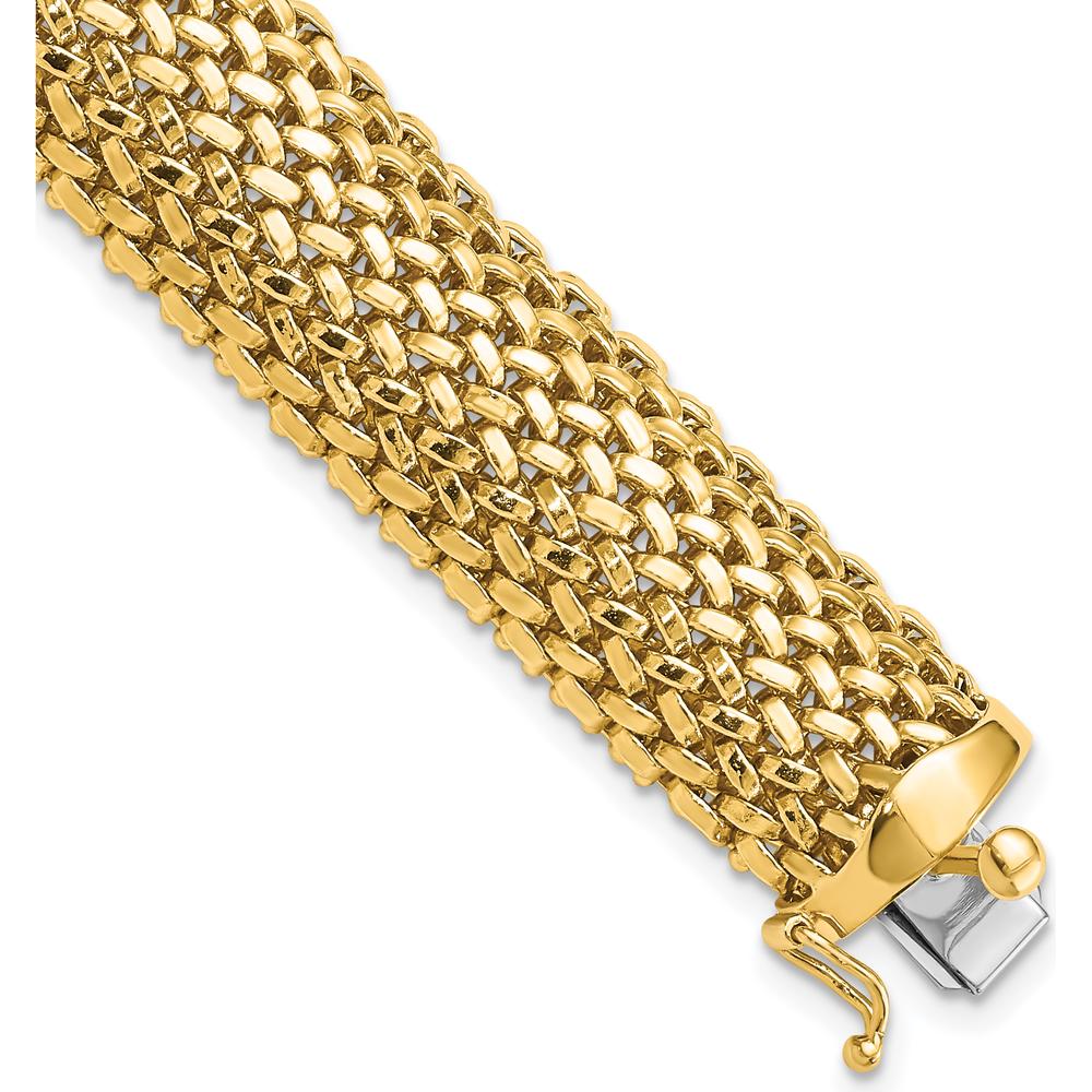 14K Yellow Gold Polished Mesh 7.25" Bracelet - 13.75mm Width by 0