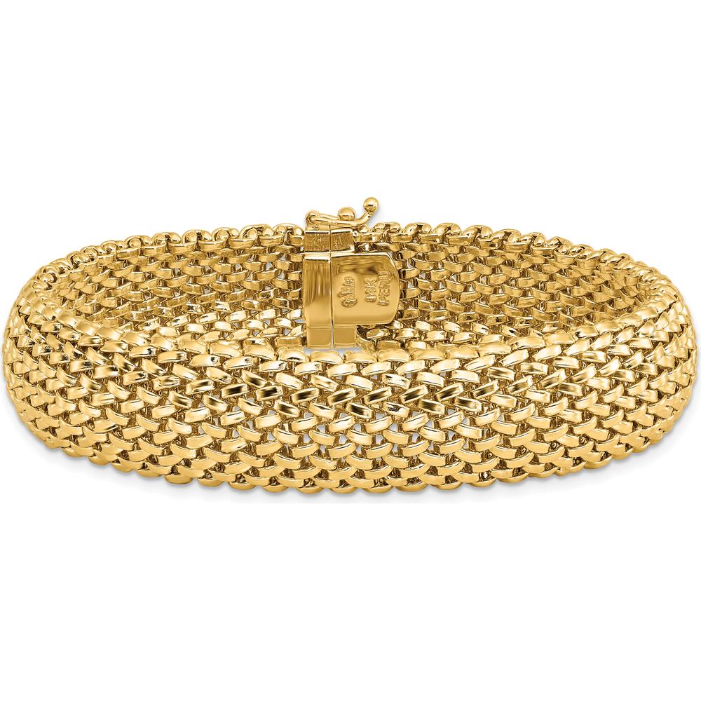 14K Yellow Gold Polished Mesh 7.25" Bracelet - 13.75mm Width by 0