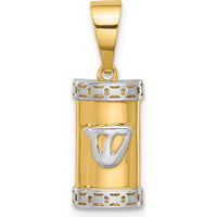 14K Yellow Gold Polished Mezuzah Pendant with White Rhodium Accent by Oro Pregiato