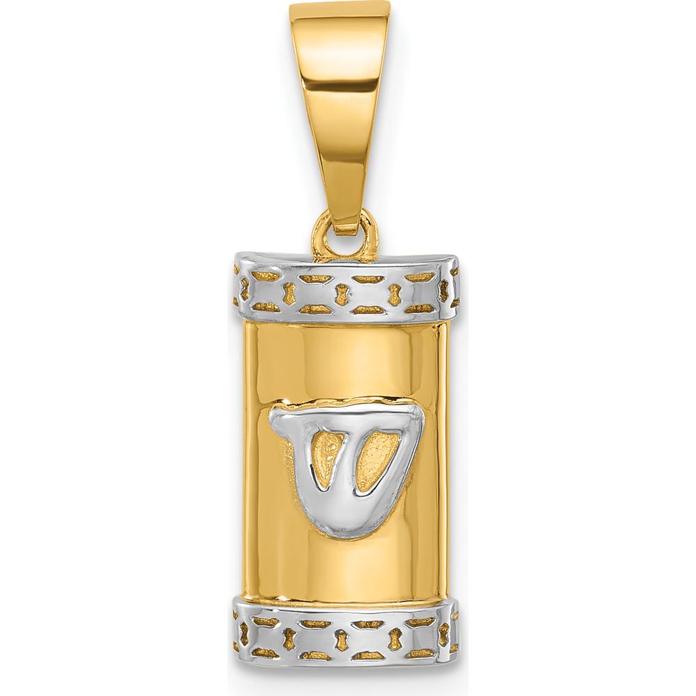 14K Yellow Gold Polished Mezuzah Pendant with White Rhodium Accent by Oro Pregiato