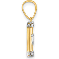 14K Yellow Gold Polished Mezuzah Pendant with White Rhodium Accent by Oro Pregiato