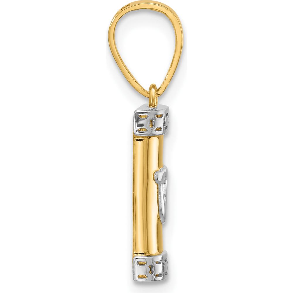 14K Yellow Gold Polished Mezuzah Pendant with White Rhodium Accent by Oro Pregiato