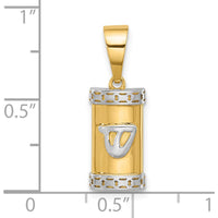 14K Yellow Gold Polished Mezuzah Pendant with White Rhodium Accent by Oro Pregiato