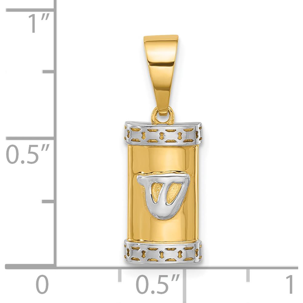 14K Yellow Gold Polished Mezuzah Pendant with White Rhodium Accent by Oro Pregiato