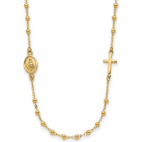 14K Yellow Gold Polished Miraculous Medal and Cross Beaded Rosary Design 16.5" Necklace by 0