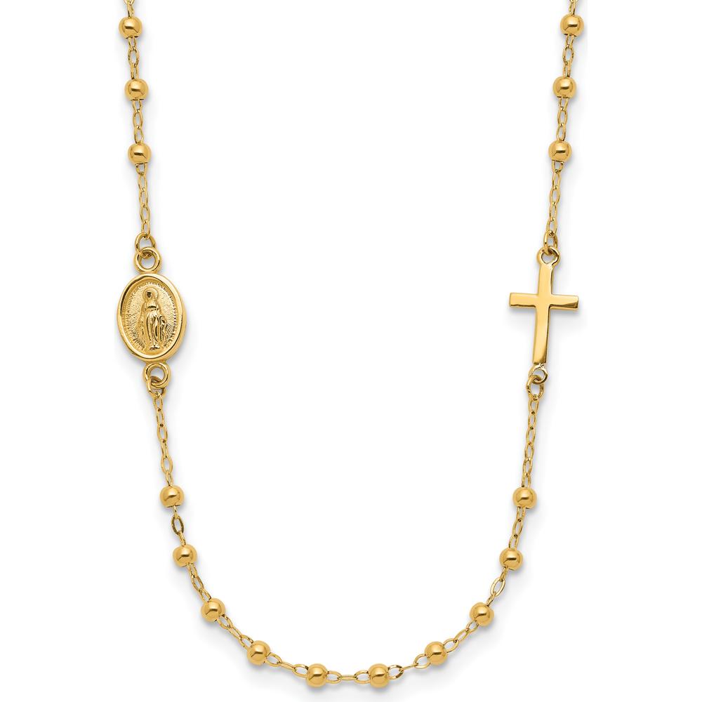 14K Yellow Gold Polished Miraculous Medal and Cross Beaded Rosary Design 16.5" Necklace by 0