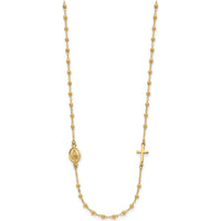 14K Yellow Gold Polished Miraculous Medal and Cross Beaded Rosary Design 16.5" Necklace by 0
