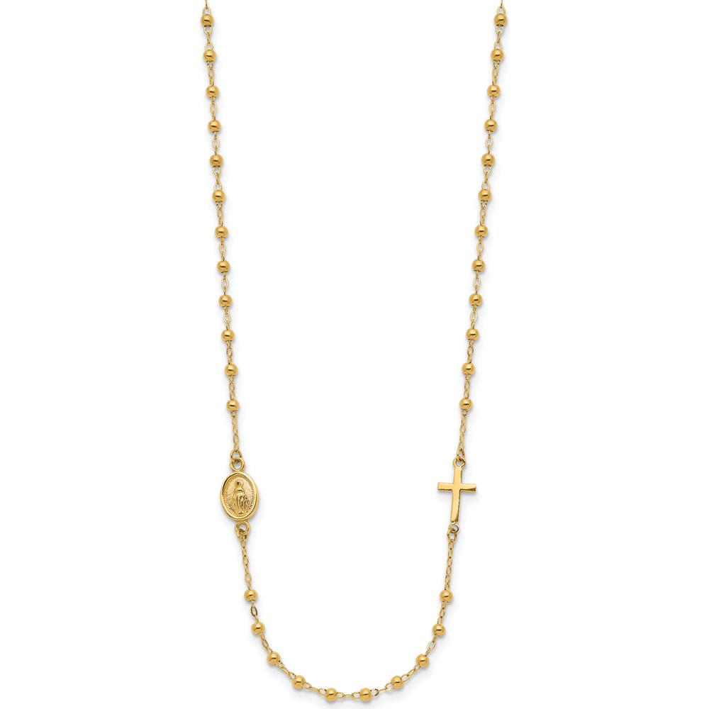 14K Yellow Gold Polished Miraculous Medal and Cross Beaded Rosary Design 16.5" Necklace by 0