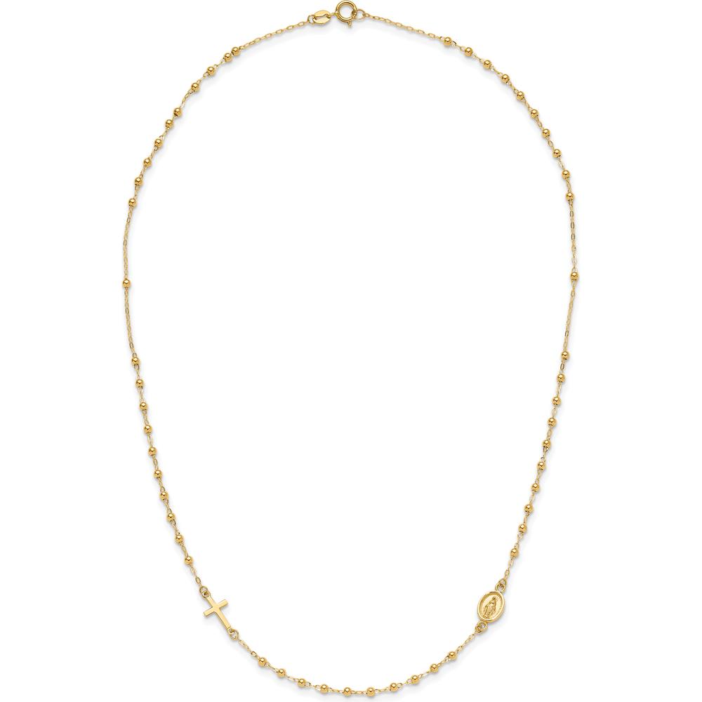 14K Yellow Gold Polished Miraculous Medal and Cross Beaded Rosary Design 16.5" Necklace by 0