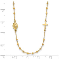 14K Yellow Gold Polished Miraculous Medal and Cross Beaded Rosary Design 16.5" Necklace by 0