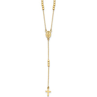 14K Yellow Gold Polished Miraculous Medal and Cross Rosary Y-Drop Necklace - 17.75" Length by 0