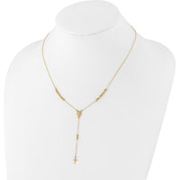 14K Yellow Gold Polished Miraculous Medal and Cross Rosary Y-Drop Necklace - 17.75" Length by 0