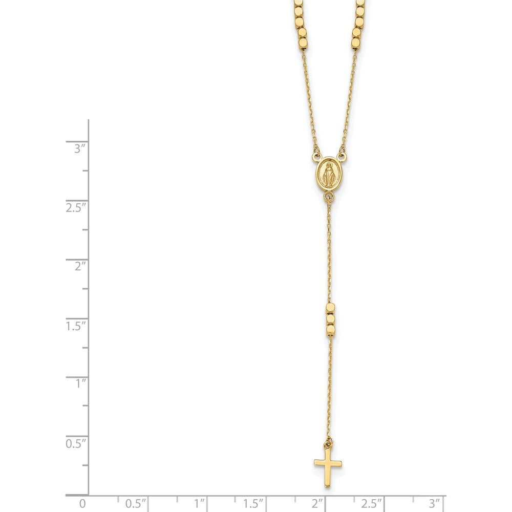 14K Yellow Gold Polished Miraculous Medal and Cross Rosary Y-Drop Necklace - 17.75" Length by 0