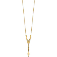 14K Yellow Gold Polished Miraculous Medal and Cross with Diamond-Cut Beads 17" Cable Necklace by 0