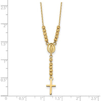 14K Yellow Gold Polished Miraculous Medal and Cross with Diamond-Cut Beads 17" Cable Necklace by 0