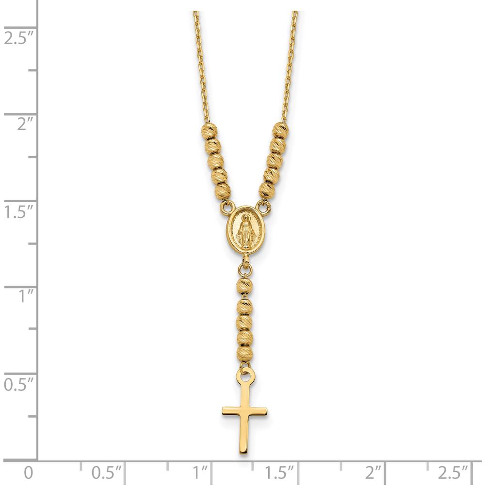 14K Yellow Gold Polished Miraculous Medal and Cross with Diamond-Cut Beads 17" Cable Necklace by 0