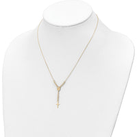 14K Yellow Gold Polished Miraculous Medal and Cross with Diamond-Cut Beads 17" Cable Necklace by 0