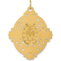 14K Yellow Gold Polished Miraculous Medal and Four-way Cross in Filigree Oval Pendant by Oro Pregiato