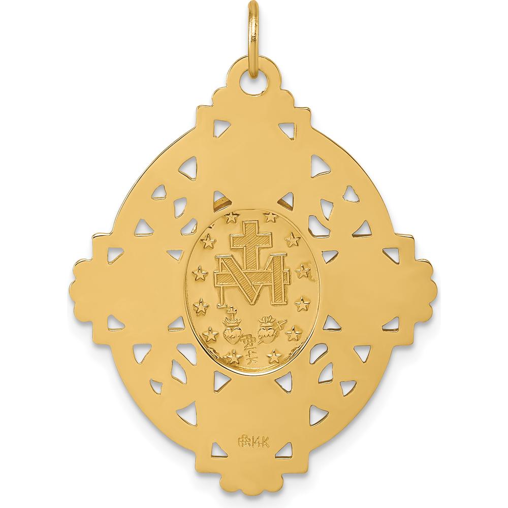 14K Yellow Gold Polished Miraculous Medal and Four-way Cross in Filigree Oval Pendant by Oro Pregiato