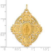 14K Yellow Gold Polished Miraculous Medal and Four-way Cross in Filigree Oval Pendant by Oro Pregiato