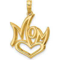 14K Yellow Gold Polished MOM Heart Pendant - 26mm Length by Oro Pregiato