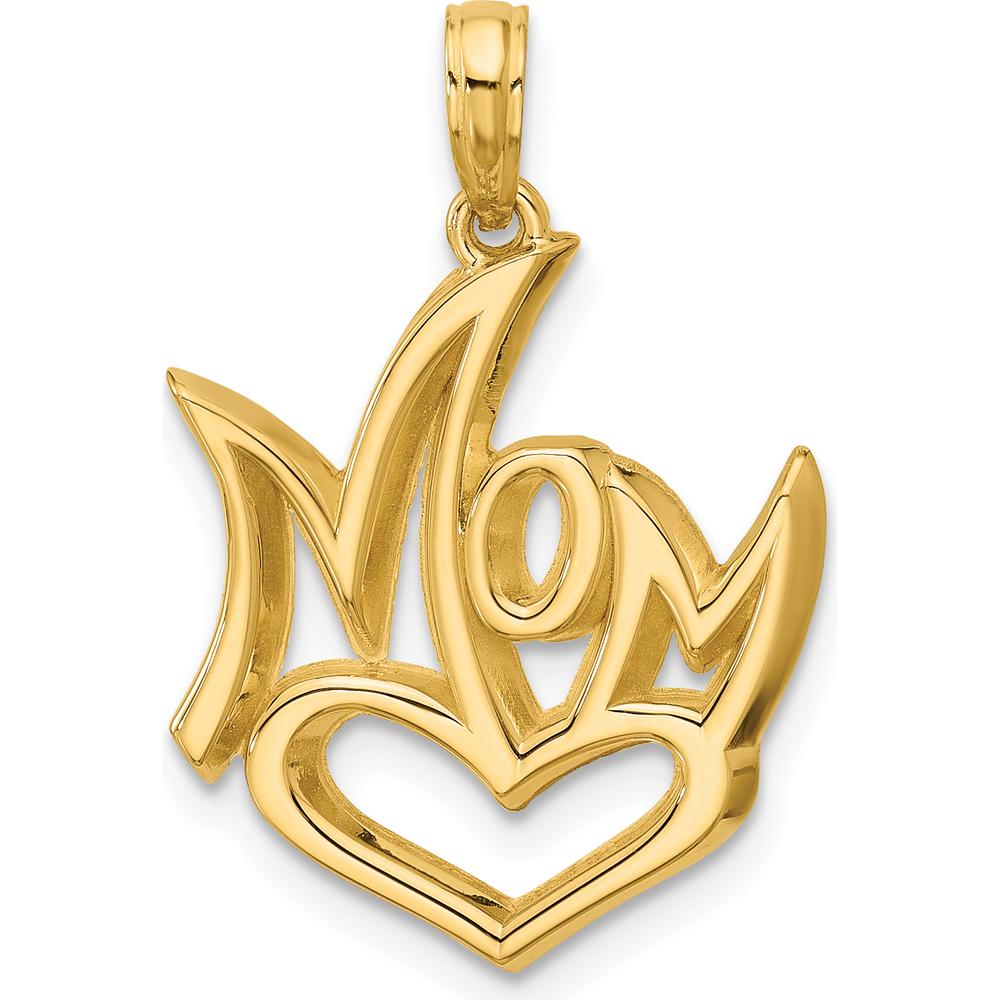 14K Yellow Gold Polished MOM Heart Pendant - 26mm Length by Oro Pregiato